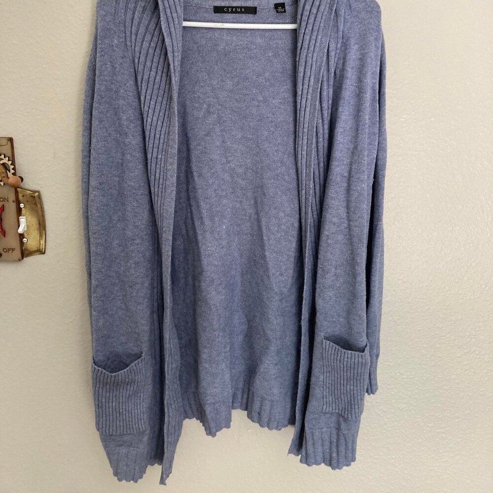 Light Blue Cozy Hooded Open Front Cardigan with Pockets Size Medium